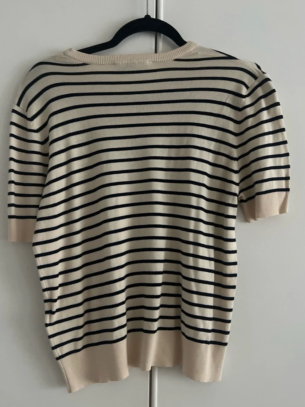 Zara Cream & Black Striped Short Sleeve Knit Tee